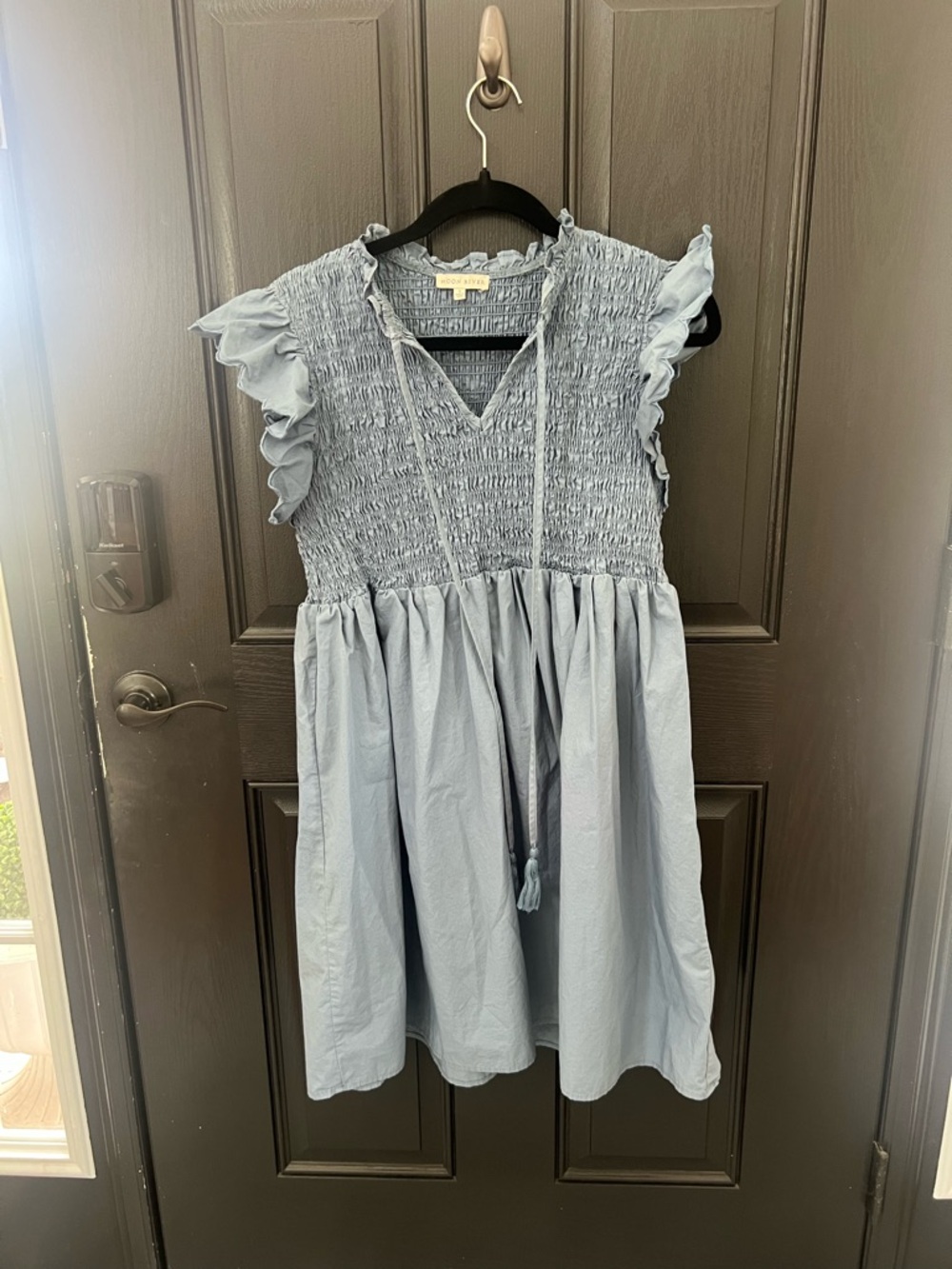Moon River Light Blue Smocked Sundress with Ruffle Sleeves
